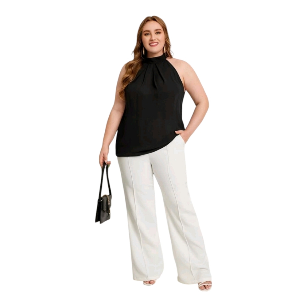 SHEIN Clasi Plus Fold Pleated Detail Tie Back Halter Neck Blouse 3X